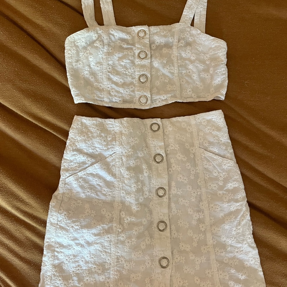White Button-Front Women's crop top and skirt